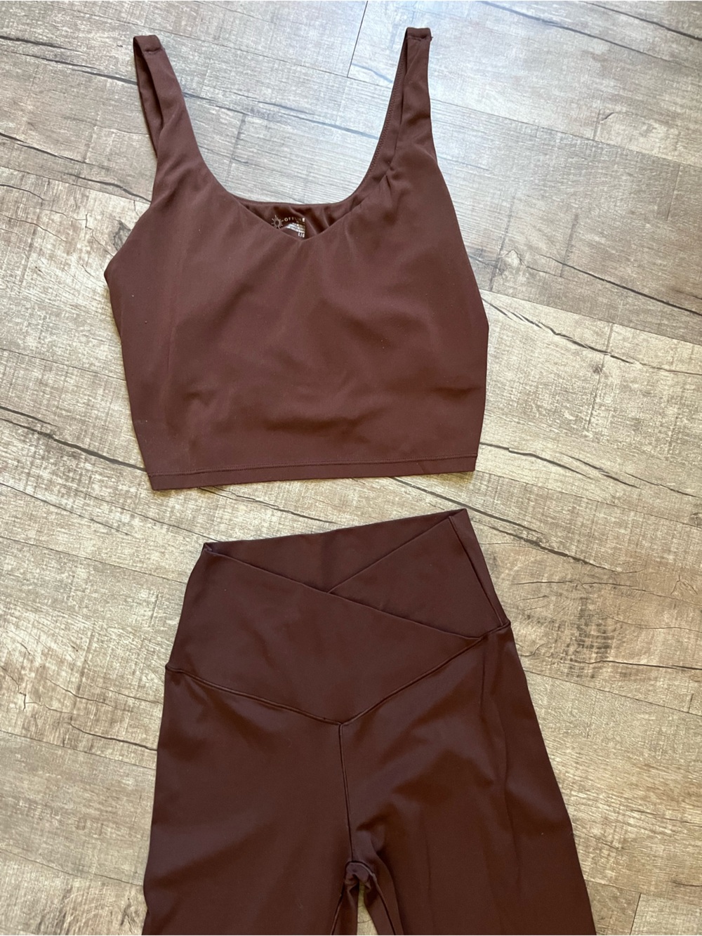 aerie Chocolate Brown Scoop Crop Top and High-Waist Leggings Set